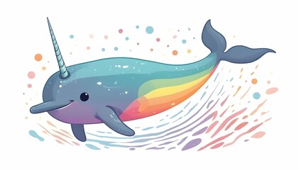 Narwhal Flat Vector Groovy Lo Fi Isolated On A
