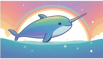 Narwhal Flat Vector Groovy Lo Fi Isolated On A Upscaled 4