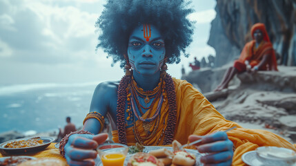 Blue afro Hindu god