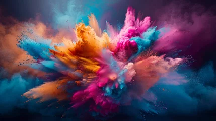 Poster Holi, festival of colors is a popular Hindu spring festival vibrant celebration of joy cultural richness lively music, and spirited dance emotion happy playful India banner copy space greeting card. © JovialFox