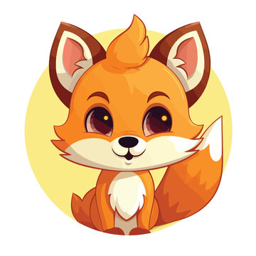 Circle fox forest animal face with paws and tail ic