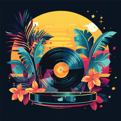 Cocktail party. Club drink. Decorated vinyl disc.Vi