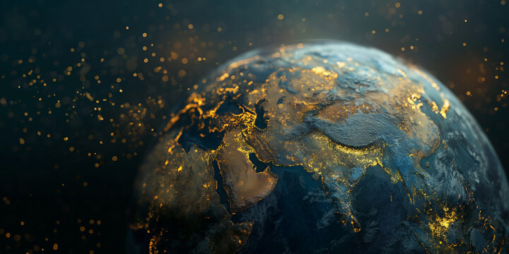 Stunning Visualization of a Glowing Earth at Night, Iridescent Continents Shimmering Amidst Darkness