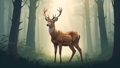 A Gentle Deer Peaceful Serene Forest Clearing