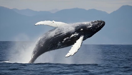 A Majestic Humpback Whale Breaching The Surface
