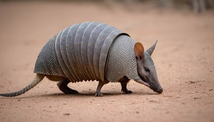 An Armadillo With Its Tail Dragging On The Ground - obrazy, fototapety, plakaty