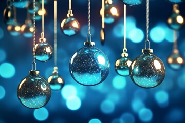 Fototapeta na wymiar holiday elegance, christmas banner lights and baubles on dark blue