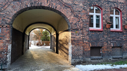 Fototapeta premium Postcard from Poland: Nikiszowiec, miner's neighborhood in Katowice, Upper Silesia region