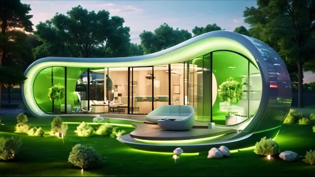 A modern model of a house surrounded by green trees. Close up. Generative AI