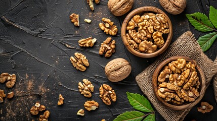Fototapeta na wymiar Walnuts are a natural and healthy source of iron, omega 3 acids, unsaturated fats, vitamins, and