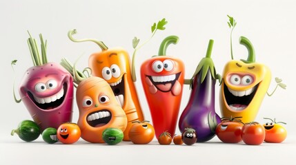 Cute, funny and emotional vegetables character animated, animated expressions, quirky expressions, playful expressions, white background. happy pepper.