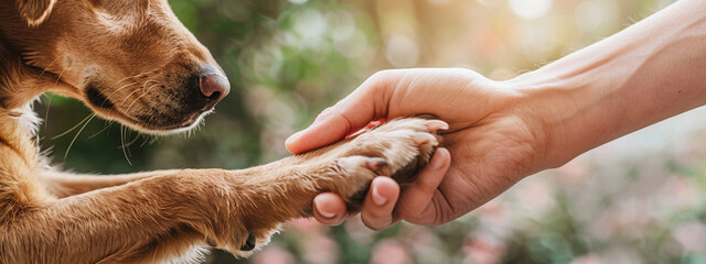 Friendly smart dog giving his paw close up