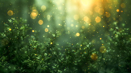 Abstract natural forest background with blurred lights and copy space for text.