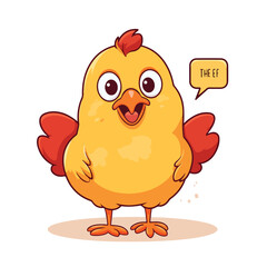 Cute chicken cartoon speaking with text box isolate