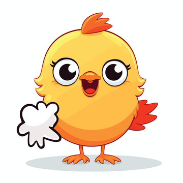 Cute chicken cartoon speaking with text box isolate