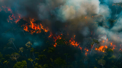 aerial view, Amazon rainforest on fire, climate emergency