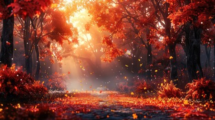 Autumn forest and fall landscape