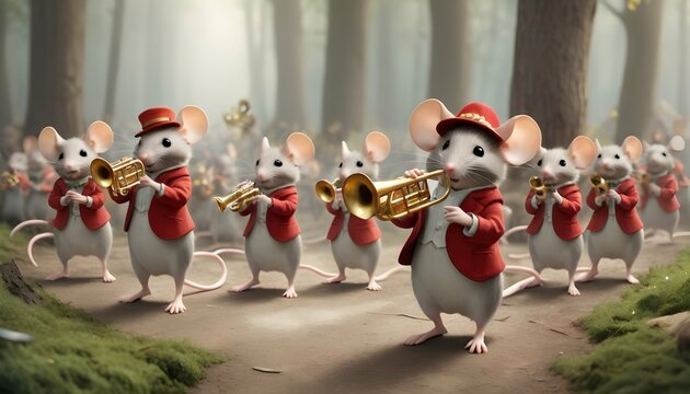 A Mouse With A Trumpet Leading A Woodland Parade Upscaled 7