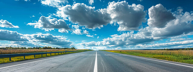 Fototapeta premium Isolation of straight highway road with clouds