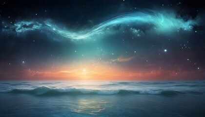 Fototapeta na wymiar Celestial Seascape Nebula Waves Cosmic Ocean Su Upscaled 7