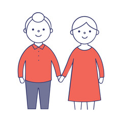 A senior couple vector, holding hands with serene smiles on their faces