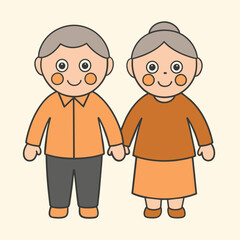 A senior couple vector, holding hands with serene smiles on their faces