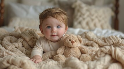 Baby playing with teddy