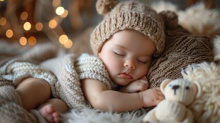 Fototapeta na wymiar Baby sleeping with teddy