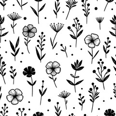 seamless pattern with black flowers - obrazy, fototapety, plakaty