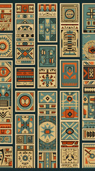 Intricate Symmetry: A Beautiful Display of Traditional Aztec Geometric Patterns in Earthy Color Schemes