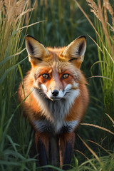 Fototapeta premium Woodland Wonder: A Fox's Playful Curiosity. generative AI