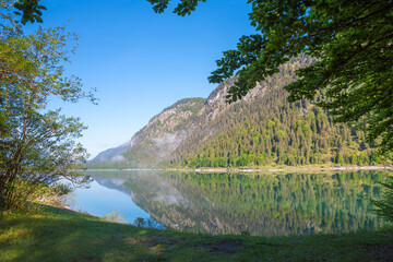 beautiful lake Sylvensteinsee, south german landscape at springtime