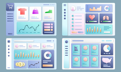 Fototapeta premium Industry Analytics Dashboards: Finance, Hospitality, Healthcare, E-commerce - 3D Plastic Rubber Visuals vector