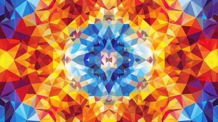This geometric design features a mosaic of a vector kaleidoscope, presenting an abstract background filled with vibrant colors and futuristic patterns.