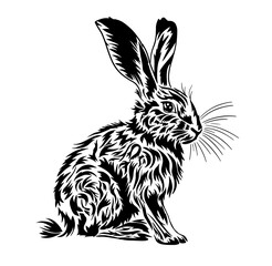 rabbit line vector illustration, isolated on white background. Hand drawing. Not AI, Printing on a T-shirt. Vector illustration
