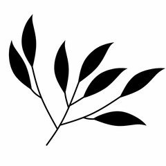 Hand drawn silhouette leaves on white background