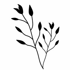 Silhouette branch icon with leaves and stem in modern style. Vector leaves on white background. Suitable Decorative botanical elements.