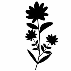 Minimal flower branch in silhouette style, minimalist flower with elegant leaves hand drawn. Botanical vector