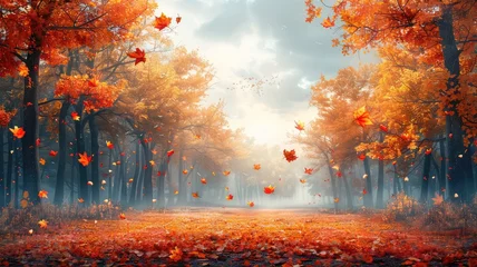 Foto op Aluminium dry autumn falling leaves autumn park background © PNG WORLD