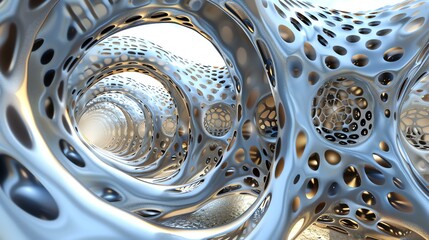 Abstract 3D rendering of a futuristic organic structure with a metallic surface.
