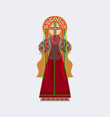 Motanka doll vector illustration for card, banner, and poster. Bright drawing with a traditional doll. Motanka Doll wearing an embroidered costume