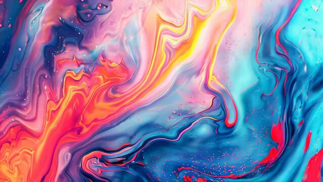 Abstract background of acrylic paint in blue, pink and orange colors.