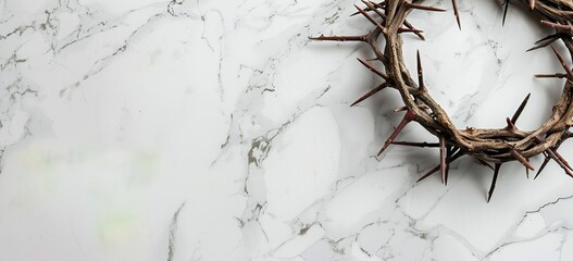 Jesus Symbolic Crown of Thorns on White Marble - Easter Concept