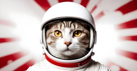 Cat wearing a white astronaut helmet