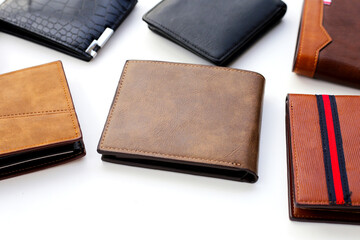 Black wallet on white background.