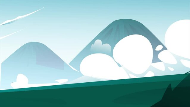 Clouds loop animation with blue sky and mountains