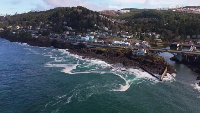 Drone View Depoe Bay Oregon Coast Highway 101 Video 2