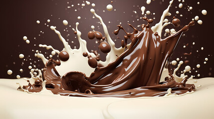Fototapeta premium Chocolate and milk texture delicious background splash