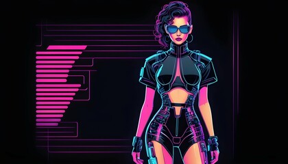 A Cyborg Fashion Model With A Synthwave Inspired W