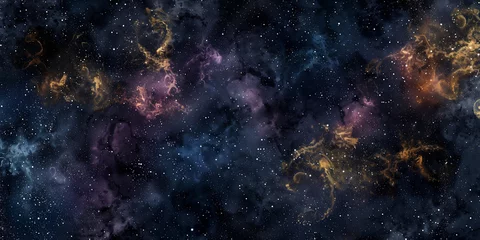 Foto auf Acrylglas Antireflex Deep blue space background pattern design. Horizontal banner. Amazing cosmic wallpaper. Milky Way abstract wallpaper. Digital artwork raster bitmap.  © Oxana